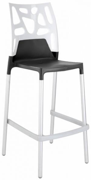 Стул пластиковый барный Ego-Rock Bar сатинированный алюминий, антрацит матовый, черный 480х540х1130 мм