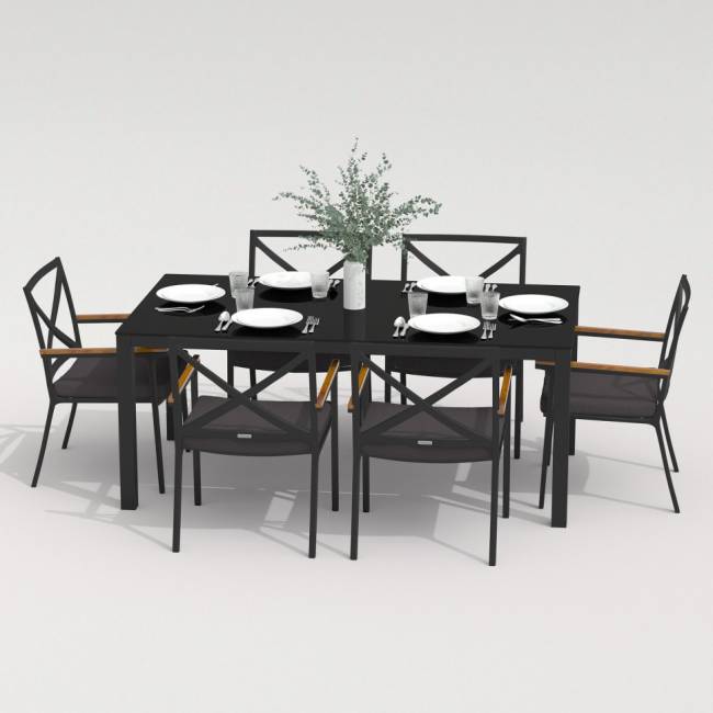 Обеденная группа CANA FESTA каркас карбон / стол стекло 180 / ткань антрацит Обеденная группа CANA FESTA каркас карбон / стол стекло 180 / ткань антрацит