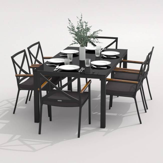 Обеденная группа CANA FESTA каркас карбон / стол стекло 180 / ткань антрацит Обеденная группа CANA FESTA каркас карбон / стол стекло 180 / ткань антрацит