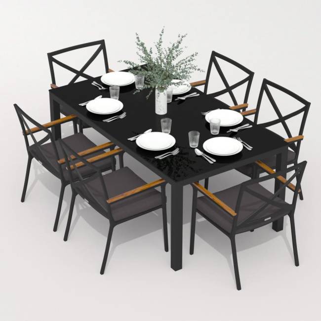 Обеденная группа CANA FESTA каркас карбон / стол стекло 180 / ткань антрацит Обеденная группа CANA FESTA каркас карбон / стол стекло 180 / ткань антрацит