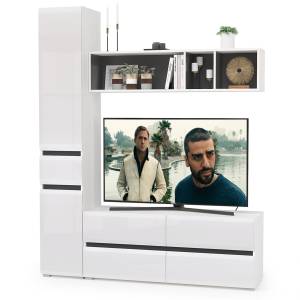 Гостиная Сидней комплектация № 14 цвет белый/чёрный/фасады МДФ белый глянец