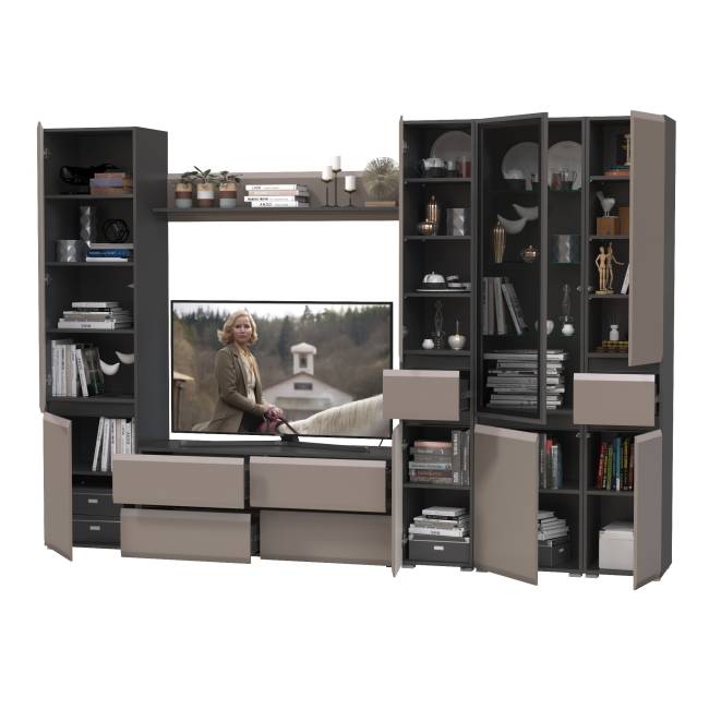 Сидней модульная стенка № 59 цвет антрацит/МДФ веллюто капучино