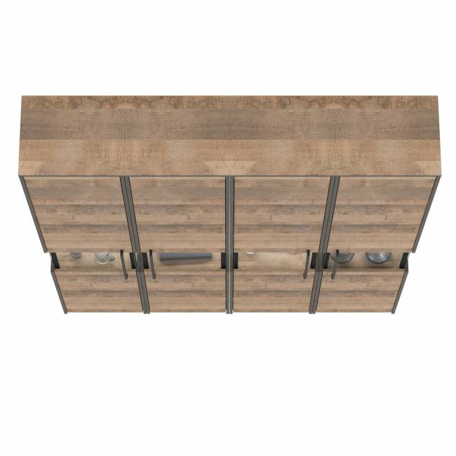 Трувор четыре шкаф-пенала с витриной и подсветкой в индустриальном стиле в гостиную цвет дуб гранж песочный/интра