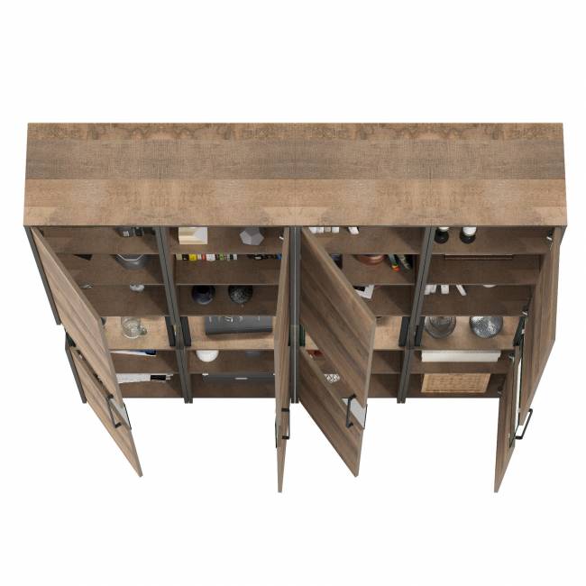 Трувор четыре шкаф-пенала с витриной и подсветкой в индустриальном стиле в гостиную цвет дуб гранж песочный/интра