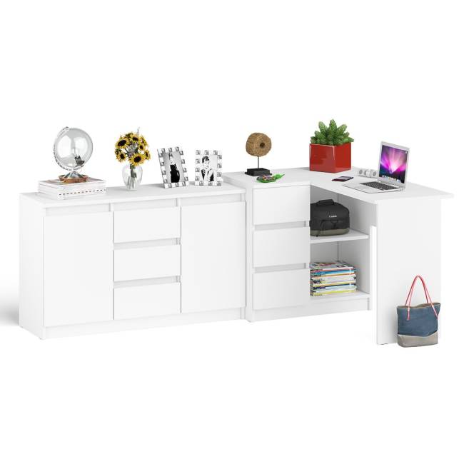 Тумба-комод ящики по середине и дверки по бокам Мори МК1200.3 и стол компьютерный МС-16 левый цвет белый