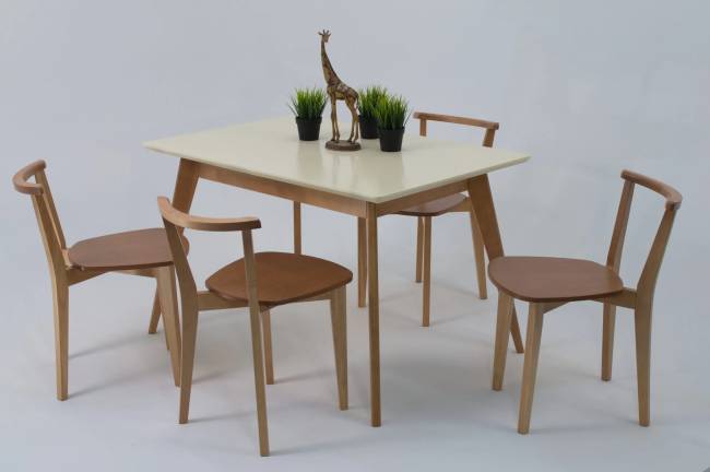 Стол Сканди 120 натур/слоновая кость со стульями Франк натур