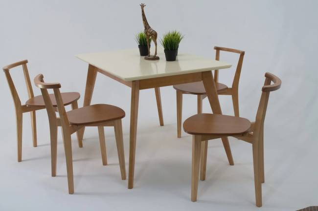 Стол Сканди 120 натур/слоновая кость со стульями Франк натур