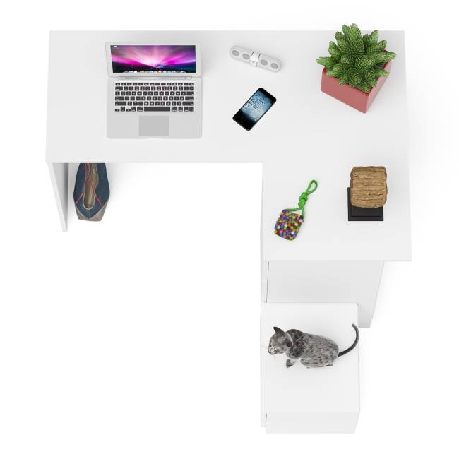 Угловой компьютерный стол Мори МС-16 правый с тумбой ТМП400 цвет белый