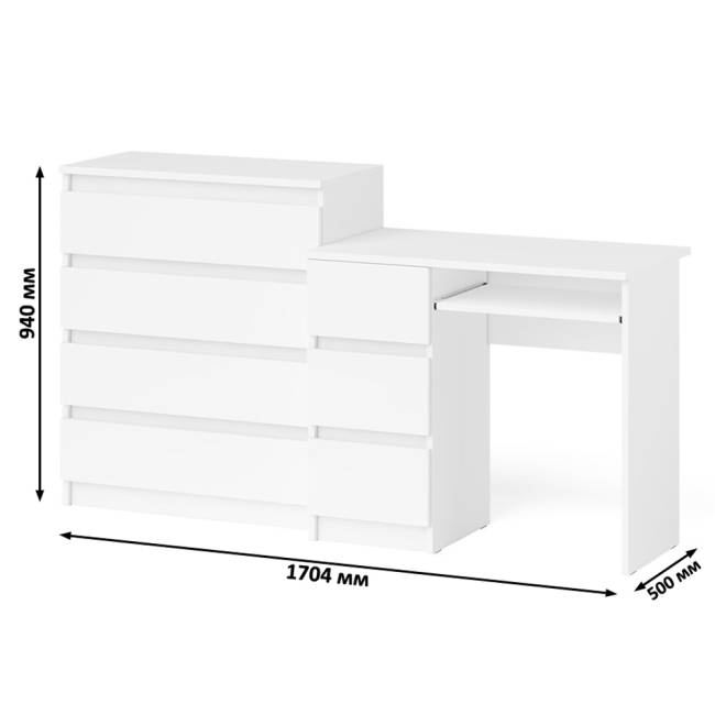 Стол компьютерный МС-6 левый с комодом МК800.4 Мори цвет белый