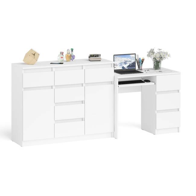 Комод-тумба Мори 1200 и компьютерный стол Мори МС-6 правый цвет белый