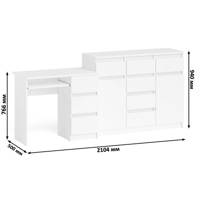 Комод-тумба Мори 1200 и компьютерный стол Мори МС-6 правый цвет белый