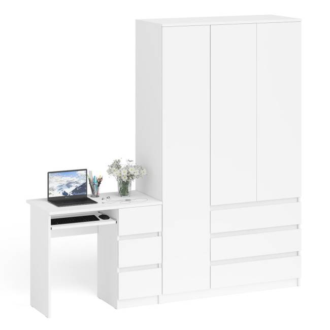 Стол компьютерный МС-6 правый и шкаф-комод с дверкой МШ-1200-1 Мори цвет белый