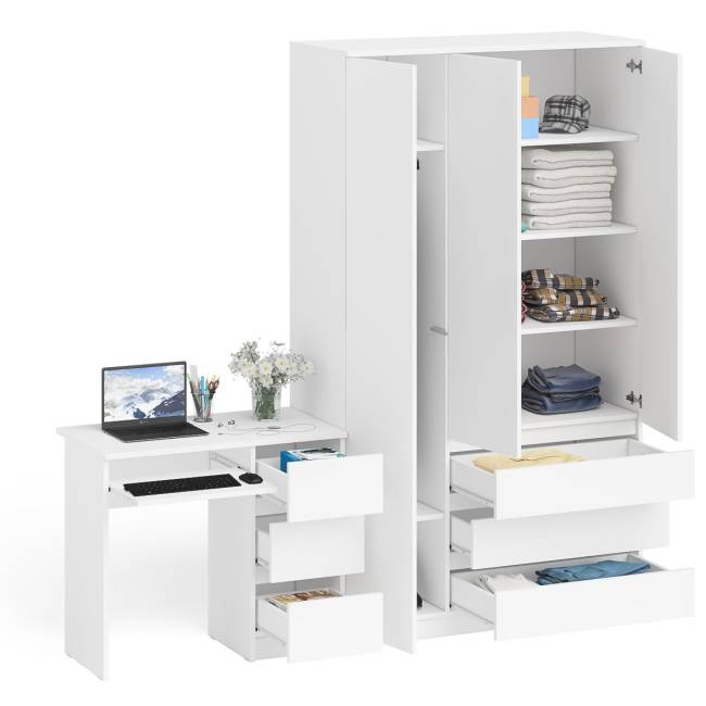 Стол компьютерный МС-6 правый и шкаф-комод с дверкой МШ-1200-1 Мори цвет белый