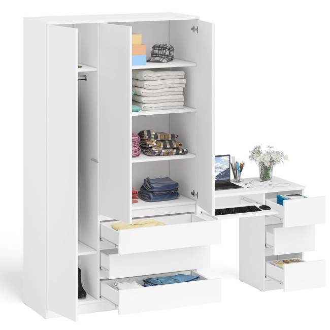 Стол компьютерный МС-6 правый и шкаф-комод с дверкой МШ-1200-1 Мори цвет белый