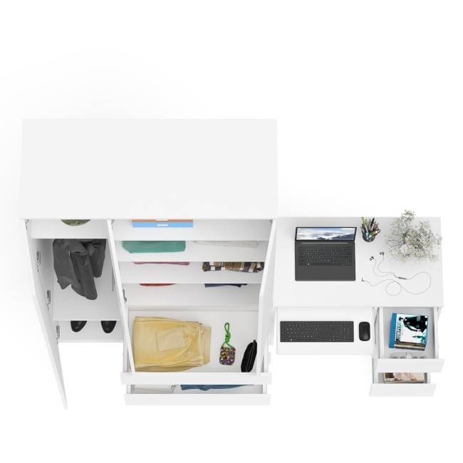 Стол компьютерный МС-6 правый и шкаф-комод с дверкой МШ-1200-1 Мори цвет белый
