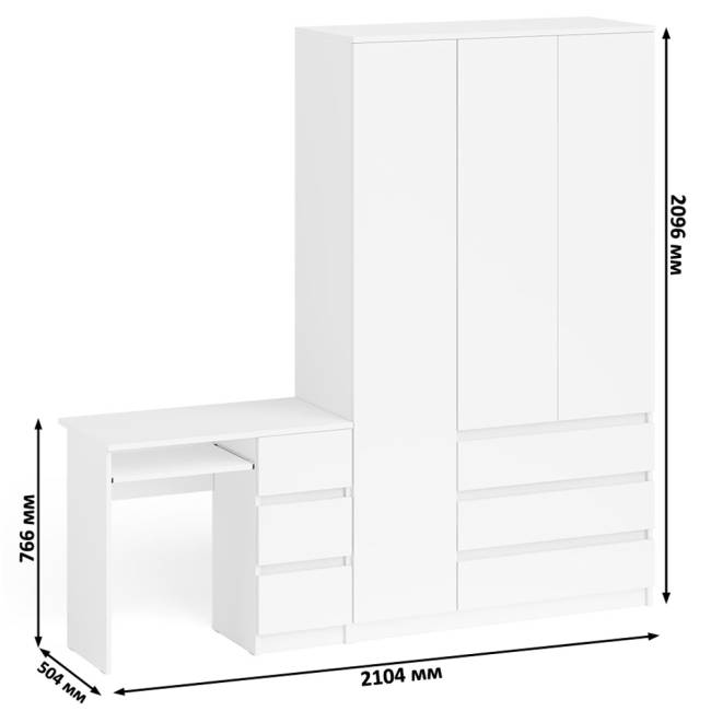 Стол компьютерный МС-6 правый и шкаф-комод с дверкой МШ-1200-1 Мори цвет белый