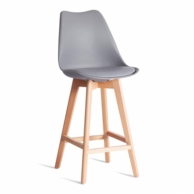 Стул барный TULIP BAR (mod. C1014H-1) / 1 шт. в упаковке пластик/дерево, 42 х 47,5 х 104 см, Grey (серый) 92717 / натуральный Grey (серый) 92717 / натуральный пластик/дерево