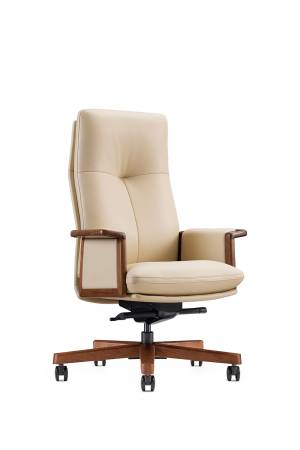 Кресло офисное / Вивальди  / Vivaldi   / бежевая кожа / деревянная крестовина