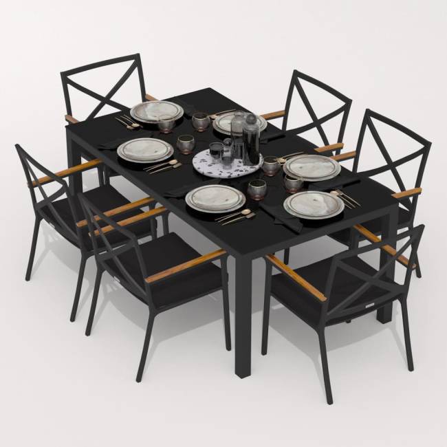 Обеденная группа CANA FESTA каркас карбон / стол стекло 180 / ткань черная Обеденная группа CANA FESTA каркас карбон / стол стекло 180 / ткань черная