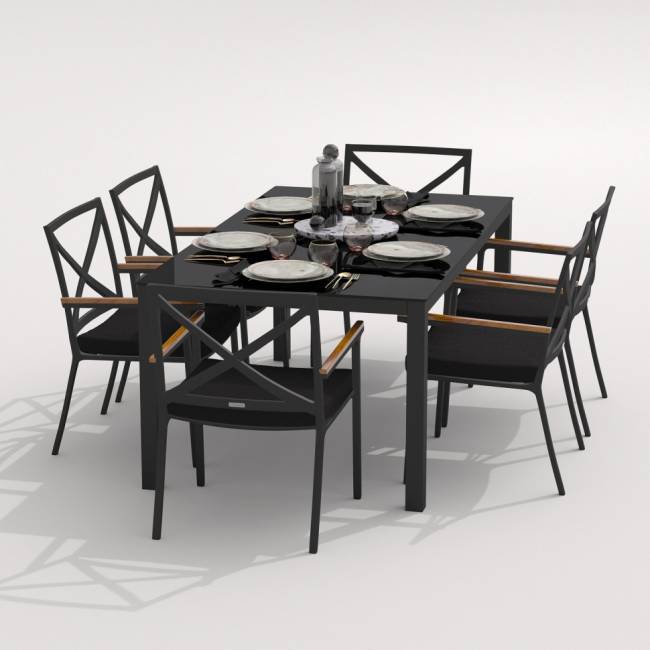 Обеденная группа CANA FESTA каркас карбон / стол стекло 180 / ткань черная Обеденная группа CANA FESTA каркас карбон / стол стекло 180 / ткань черная