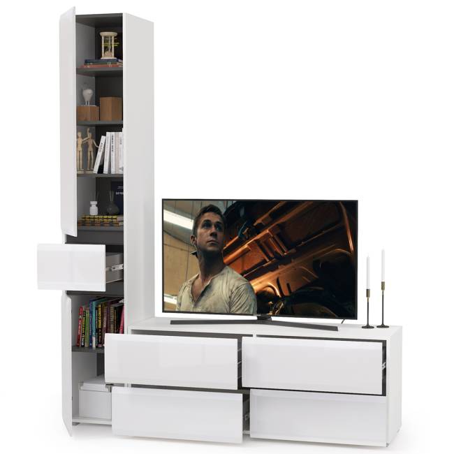 Гостиная Сидней комплектация № 15 цвет белый/чёрный/фасады МДФ белый глянец