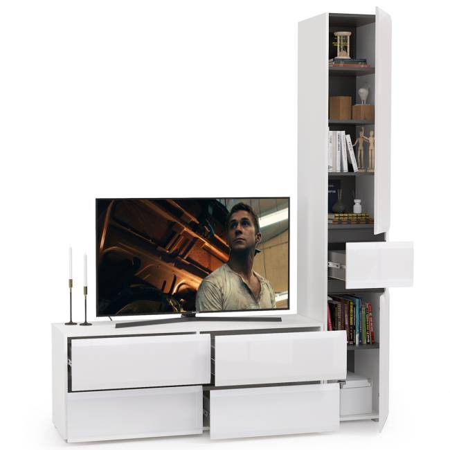 Гостиная Сидней комплектация № 15 цвет белый/чёрный/фасады МДФ белый глянец