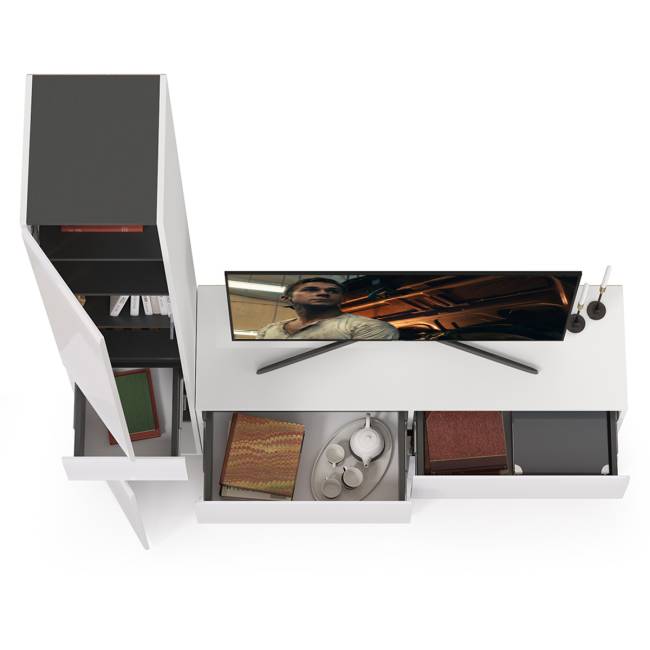 Гостиная Сидней комплектация № 15 цвет белый/чёрный/фасады МДФ белый глянец