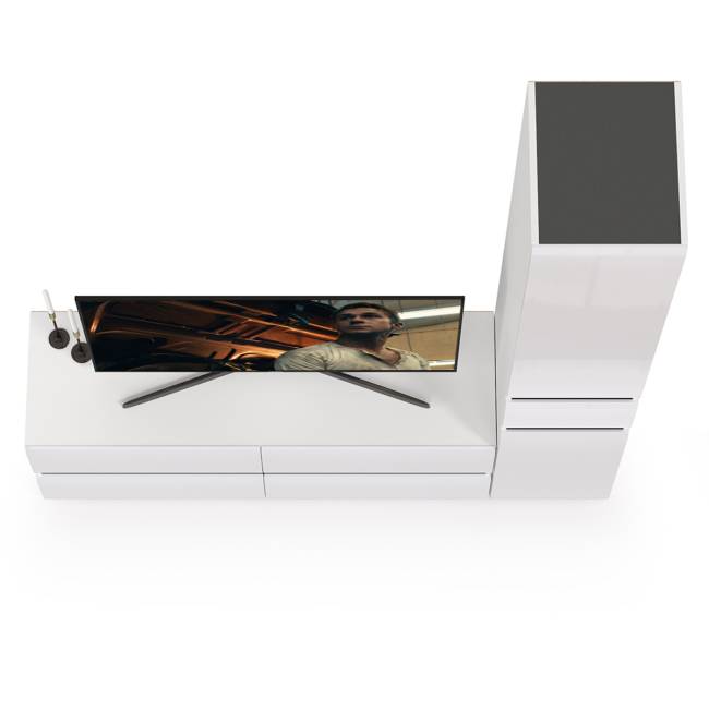 Гостиная Сидней комплектация № 15 цвет белый/чёрный/фасады МДФ белый глянец