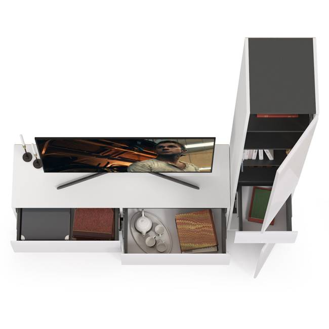 Гостиная Сидней комплектация № 15 цвет белый/чёрный/фасады МДФ белый глянец