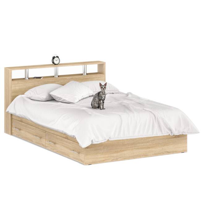 Мебель в спальню Камелия № 12 Кровать с ящиками 1400 цвет дуб сонома