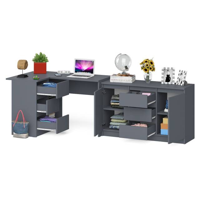 Тумба-комод ящики по середине и дверки по бокам Мори МК1200.3 и стол компьютерный МС-16 левый цвет графит