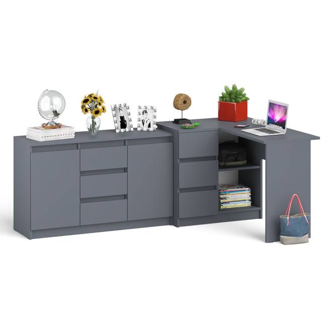 Тумба-комод ящики по середине и дверки по бокам Мори МК1200.3 и стол компьютерный МС-16 левый цвет графит