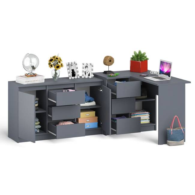 Тумба-комод ящики по середине и дверки по бокам Мори МК1200.3 и стол компьютерный МС-16 левый цвет графит