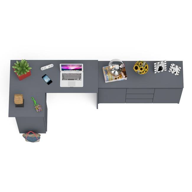 Тумба-комод ящики по середине и дверки по бокам Мори МК1200.3 и стол компьютерный МС-16 левый цвет графит