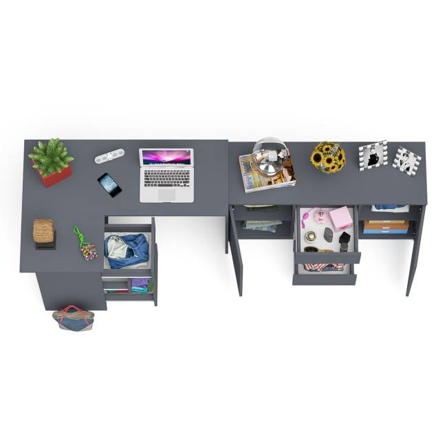 Тумба-комод ящики по середине и дверки по бокам Мори МК1200.3 и стол компьютерный МС-16 левый цвет графит