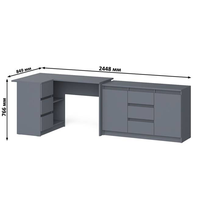 Тумба-комод ящики по середине и дверки по бокам Мори МК1200.3 и стол компьютерный МС-16 левый цвет графит