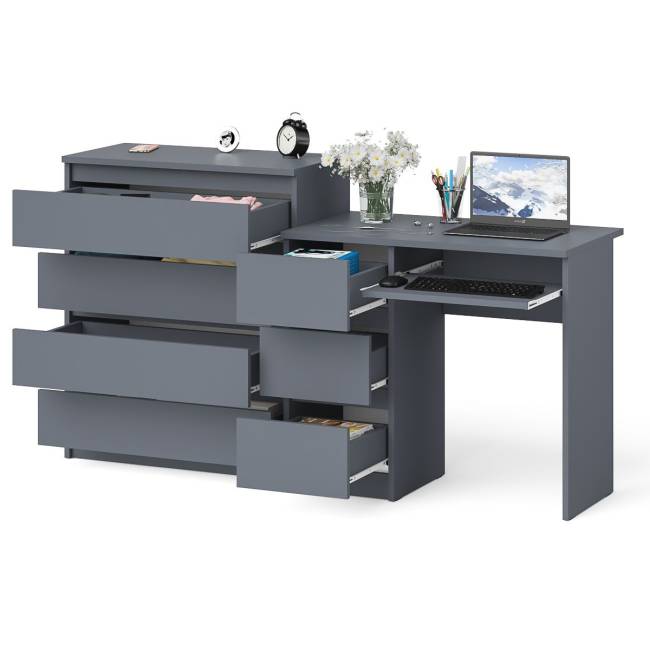 Стол компьютерный МС-6 левый с комодом МК800.4 Мори цвет графит