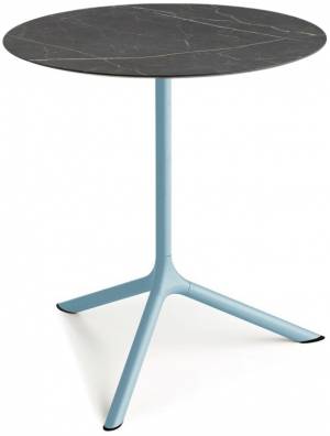 Стол ламинированный обеденный Tripe Maxi голубой, черный мрамор Сахара Ø800х740 мм