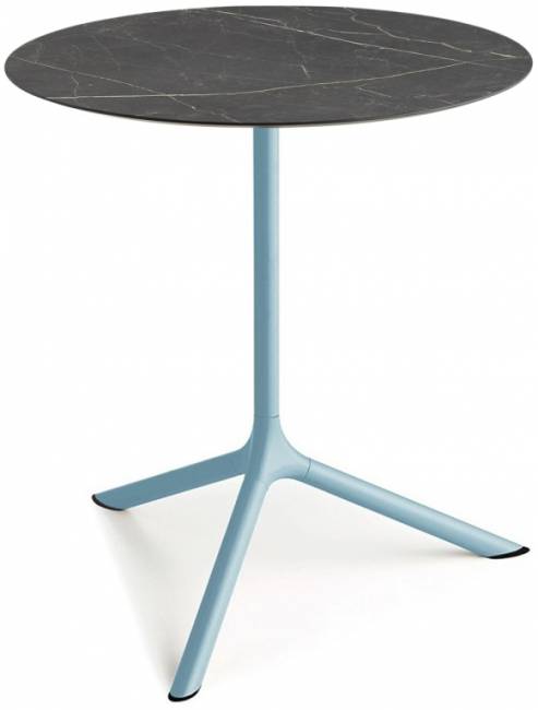 Стол ламинированный обеденный Tripe Maxi голубой, черный мрамор Сахара Ø800х740 мм