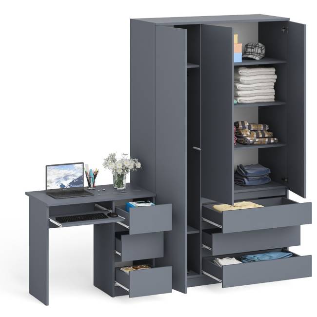 Стол компьютерный МС-6 правый и шкаф-комод с дверкой МШ-1200-1 Мори цвет графит