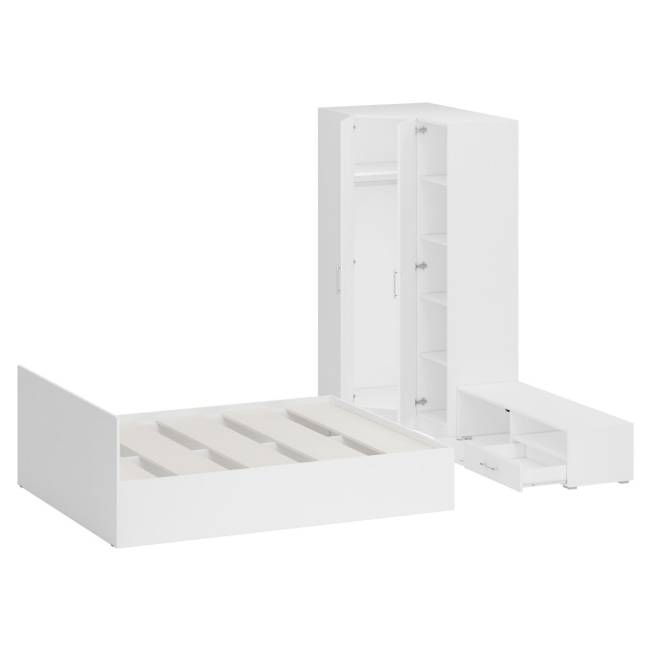 Мебель для спальни белая Стандарт № 4 с кроватью 1600 цвет белый/фасады ТВ тумбы МДФ белый глянец