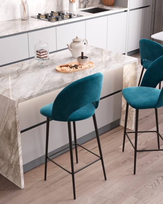 Стул барный Меган SN велюр пыльно-синий