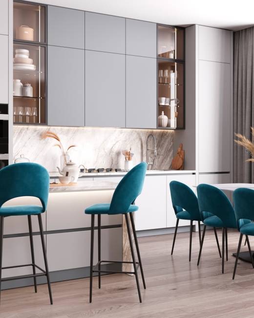 Стул барный Меган SN велюр пыльно-синий