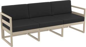 Диван пластиковый трехместный с подушками Mykonos XL бежевый, черный 2000х720х750 мм