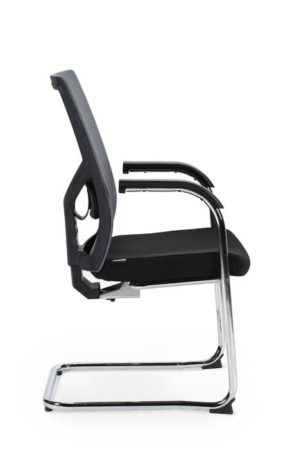 Кресло офисное / Сильвия black/gray CF / хром / серая сетка/ черна ткань / черный пластик