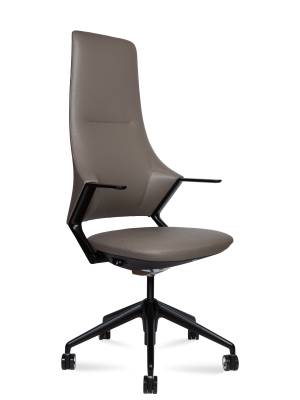 Кресло офисное / Хан / Han / серая кожа / черная алюминиевая база