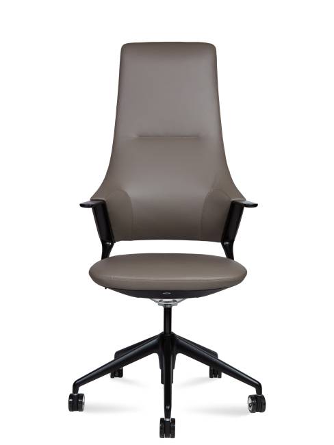 Кресло офисное / Хан / Han / серая кожа / черная алюминиевая база