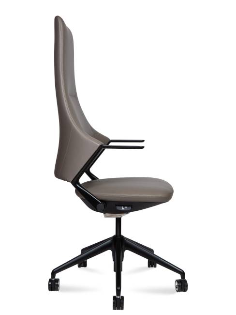 Кресло офисное / Хан / Han / серая кожа / черная алюминиевая база