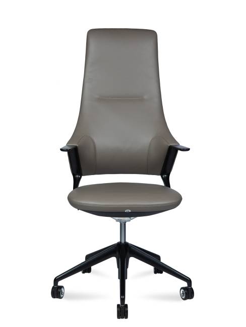 Кресло офисное / Хан / Han / серая кожа / черная алюминиевая база
