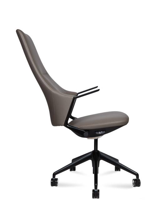 Кресло офисное / Хан / Han / серая кожа / черная алюминиевая база